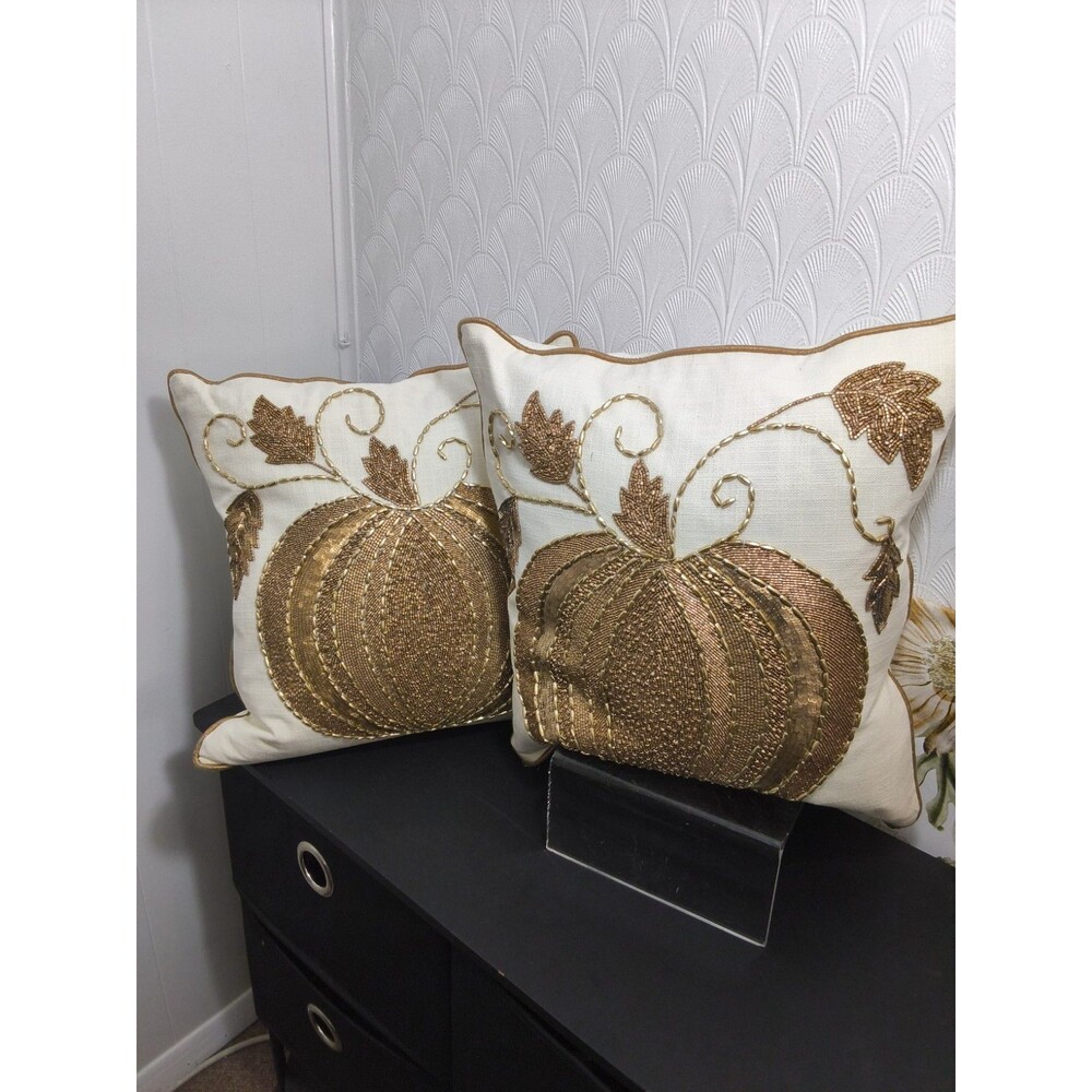 Homly Inc Beaded Square Pumkin Pillow s 18 X 18 Set of 2